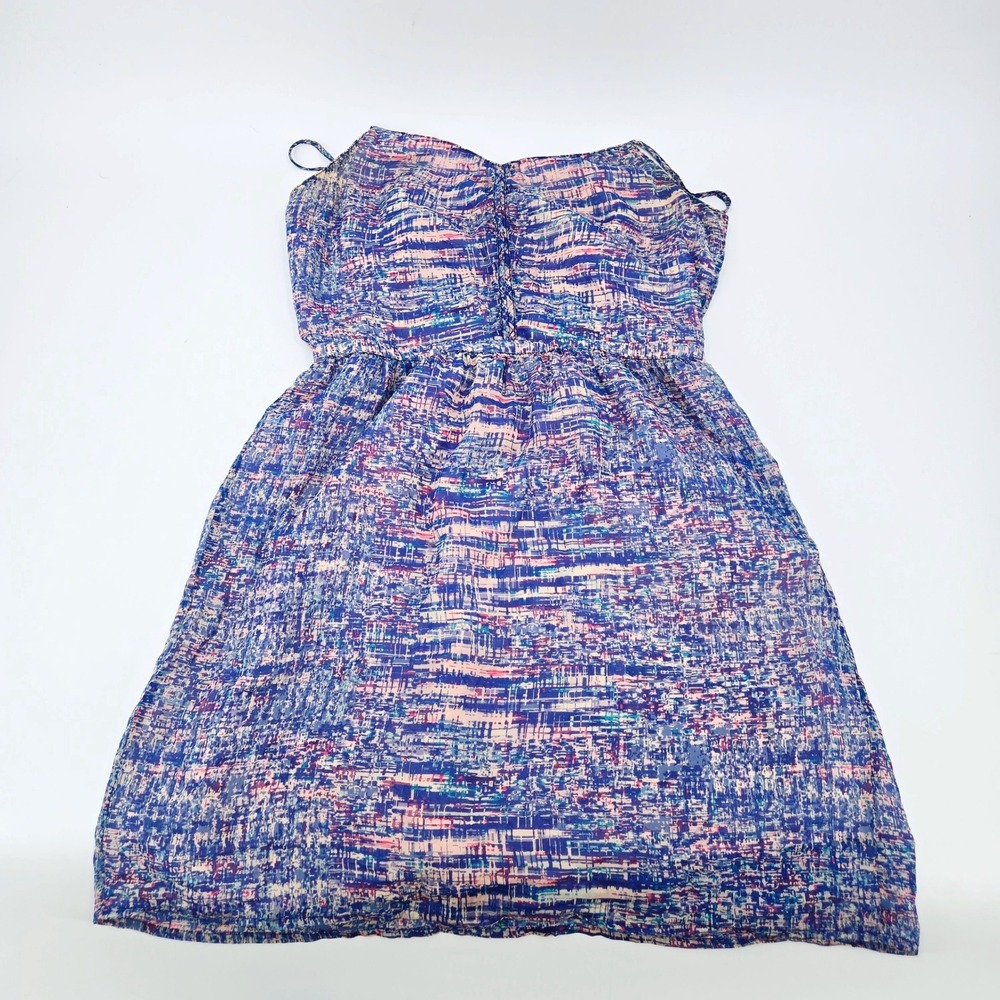 Broadway & Broome 100% Silk Abstract Print Mini Dress Blue Pink Size 6